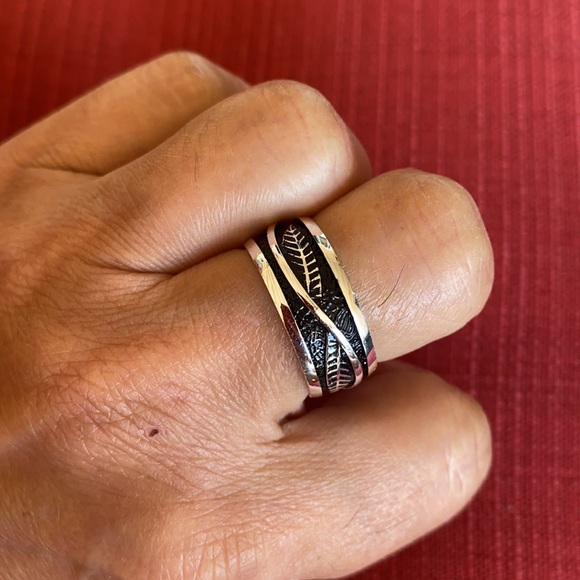 NEW 925 STERLING SILVER LEAF MEN’S WEDDING BAND - Picture 2 of 8